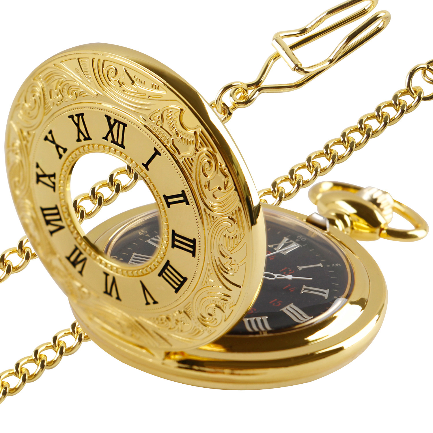 Vintage All Hunter Gold/Black/Brown/Silver Quartz Pocket Watch Steampunk Roman Numerals Scale Pocket FOB Watch Dropshipping