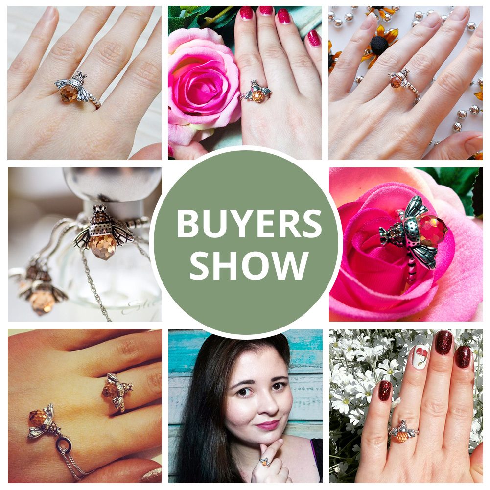 BAMOER 925 Sterling Silver Elegant Honey Bee Rings Cute Animal Lucky Silver Ring Bumblebee Lovers Jewelry Gifts for Women