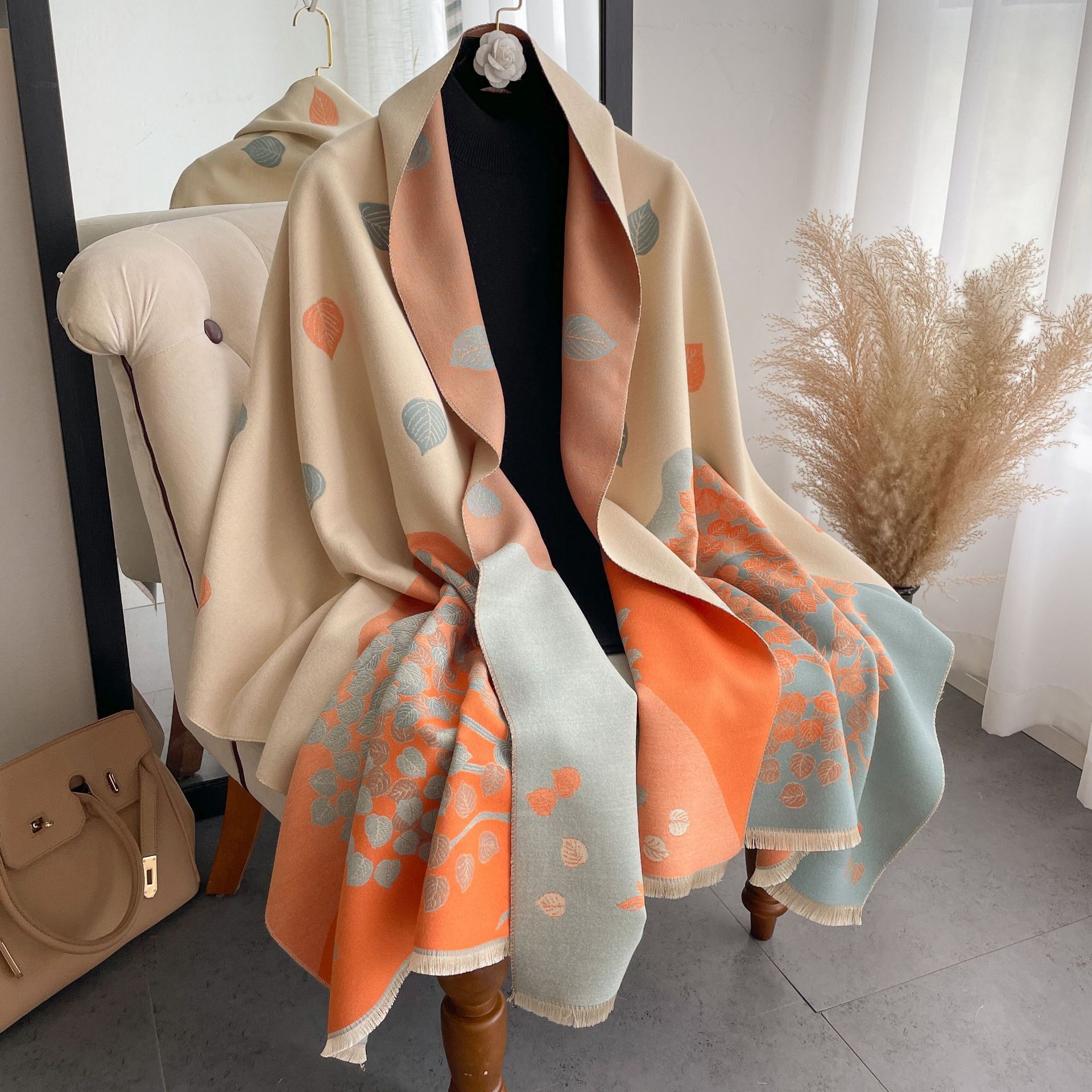 Women's Autumn and Winter New Shawl Style Imitation Cashmere Double Sided Two Color Thickened Windproof Scarf