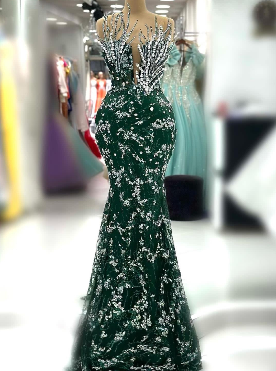 2024 Aso Ebi Arabic Dark Green Mermaid Prom Dress Crystals Sequined Lace Evening Formal Party Second Reception Birthday Engagement Gowns Dresses Robe 
