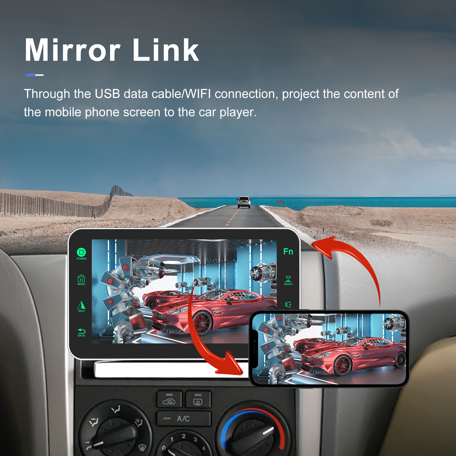 Podofo 1Din 8Inch Car Radio HD 1080P 2.5D Screen Multimedia MP5 Player Wired Carplay Android Auto Rearview Camera Car Stereo