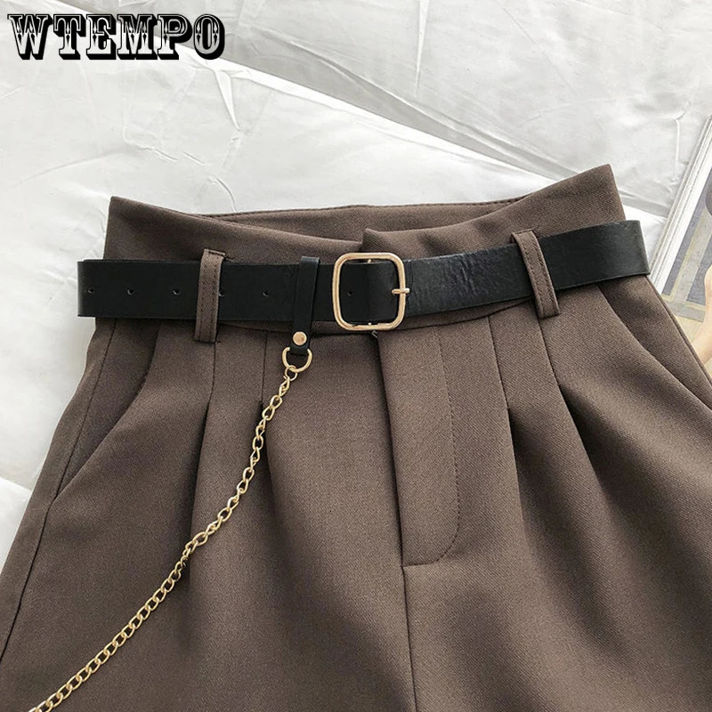 WTEMPO Spring Fall Versatile Casual Solid Tailored Shorts Women Fashion Korean Style High Waist Aline Wide Leg Short Pants 240411