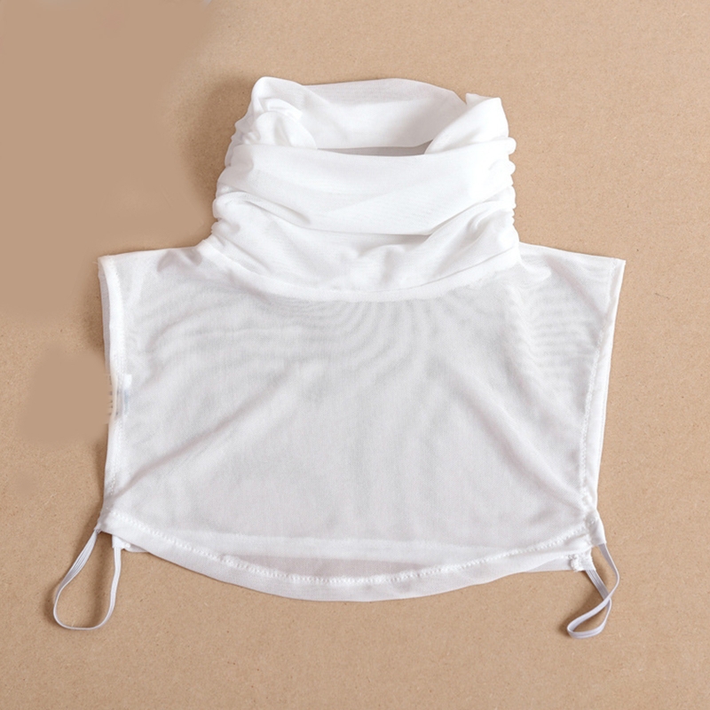 Womens Ruched Fake Turtleneck Collar Detachable Dickey Solid Color Mesh Half Shirt Crop Top Pullover Mock Blouse Neck Warmer