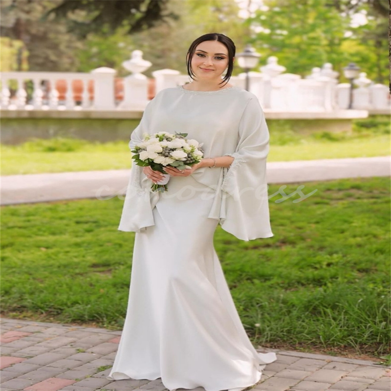 Middle East Dubai Wedding Dresses Caftan Modern O Neck Long Sleeve Beaded Country Bridal Gowns Plus Size Arabic Bride Dress Elegant vestido de casamen