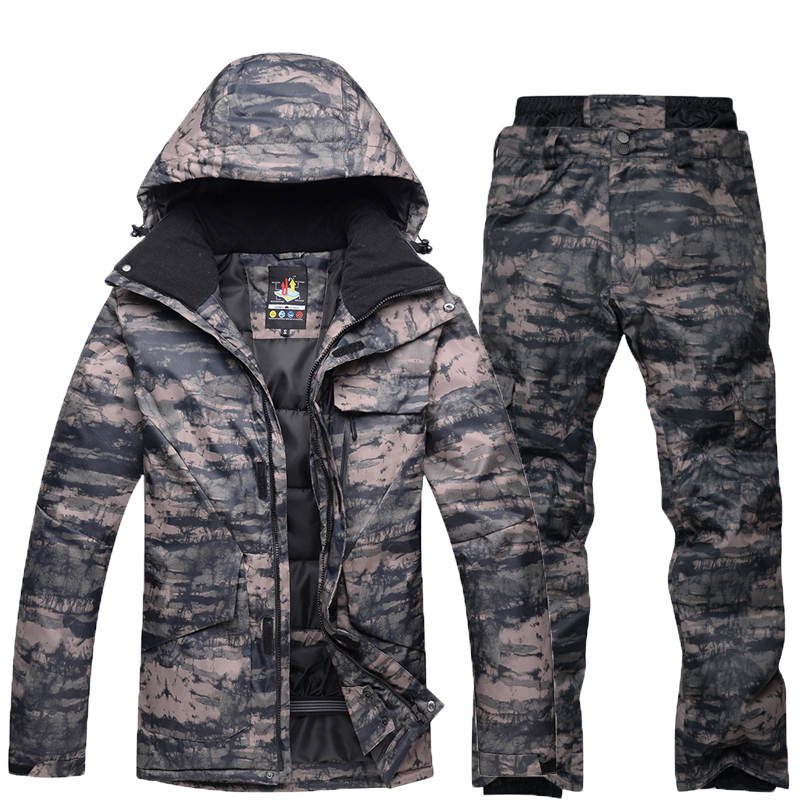Winter Men's Camouflage Ski Suit Outdoor Sports Snowboarding Wear Windproof Waterproof Breathable Ski Jackets +Thick Warm Pants