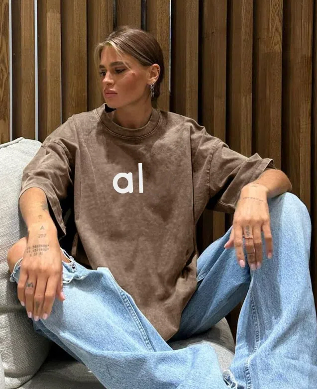 Women's T-Shirt Relaxed Fit Vintage Cotton - Elegant Round Collar Lightweight Wash Treatment for Easy Wear H25215