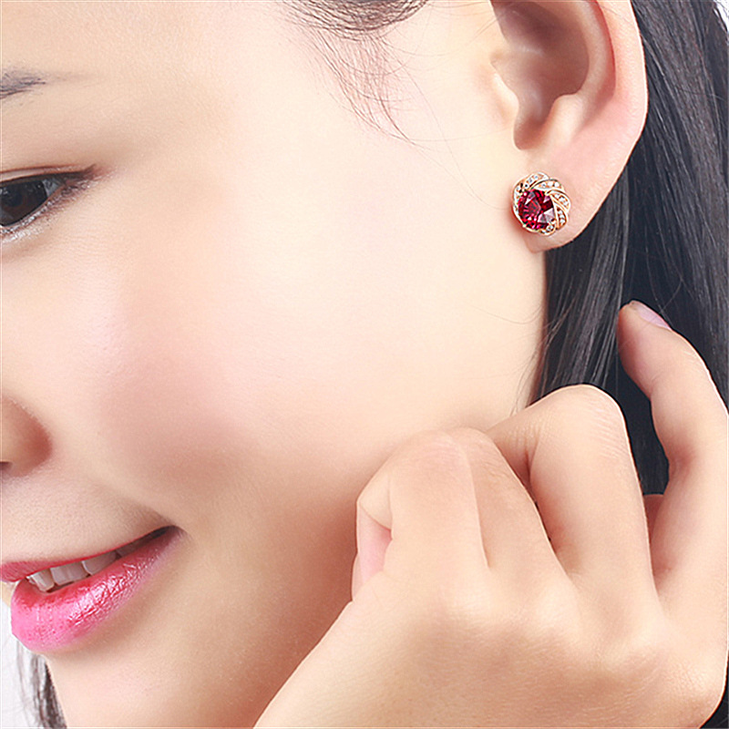 Cute Garnet cz Stud Earring 100% Real 925 sterling silver Jewelry Engagement Wedding Earrings for Women Bridal Gift