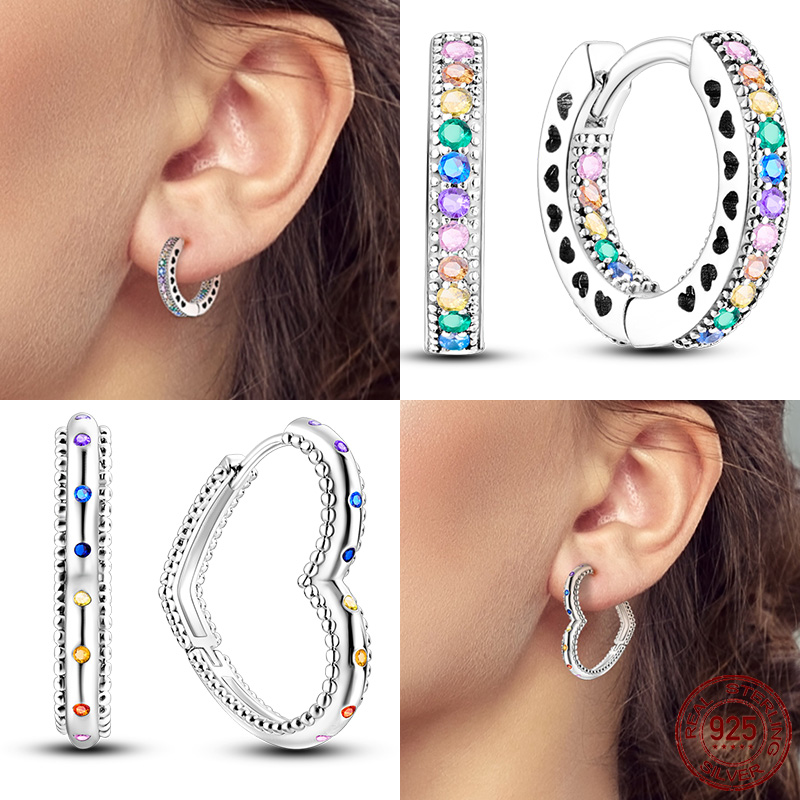 2023 Earrings For Women 925 Sterling Silver Original Charm Double Hoop Earrings Pave CZ Fine Engagement Anniversary Jewelry Gift