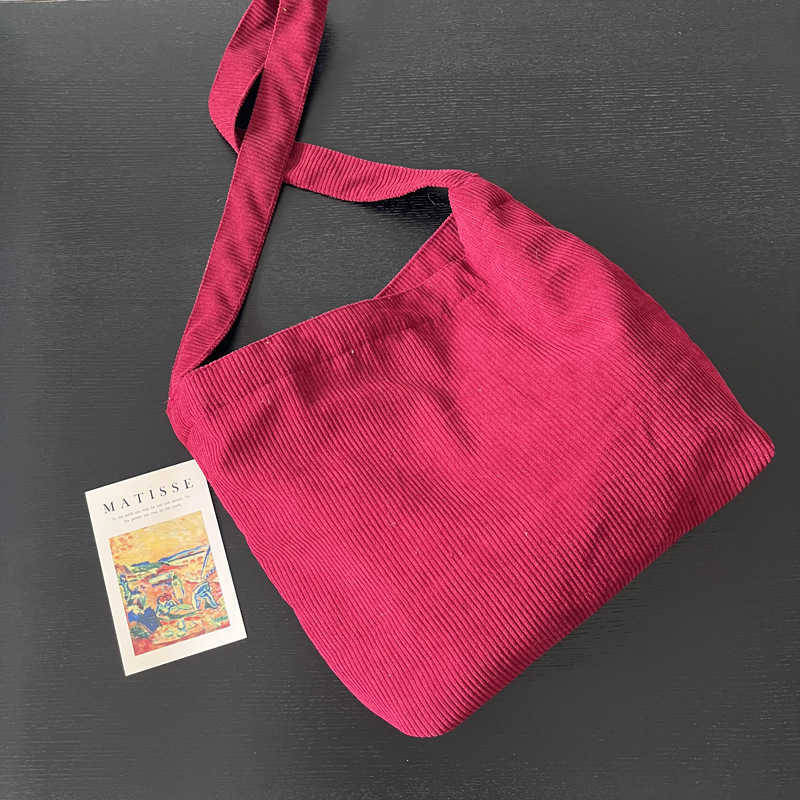 corduroy crossbody bag with large capacity autumn winter, Meilad color versatile shoulder bag, artistic women's bag 241115