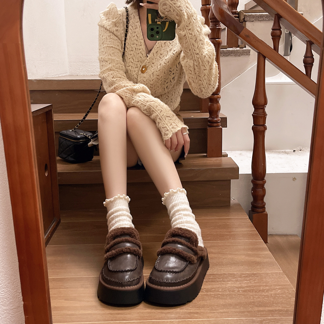 Women's Slippers:Winter Fleece Warm Thick Sole Outdoor Wear 2024 New Fashion Versatile Comfort,Black/Brown,Free shipping