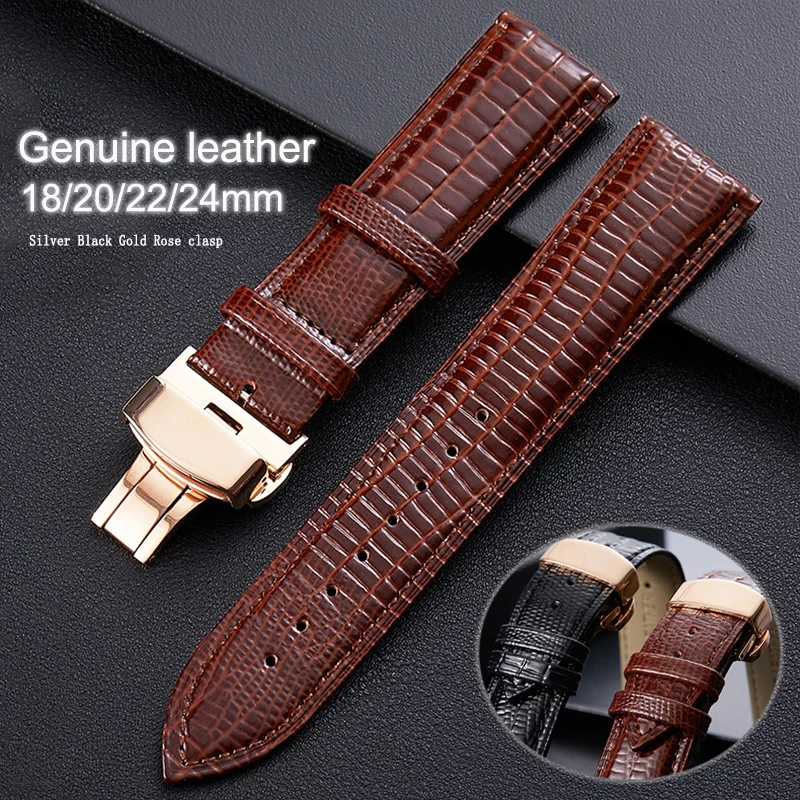 Crocodile Pattern Genuine Leather Watch Band 18mm 20mm 22mm 24mm Butterfly Buckle Wristband Man Female Strap Bracelet Belt