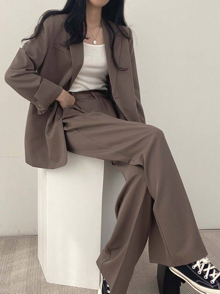 BZVW Korean Chic Designer Blazer Set For Women High Waist Loose Wide Leg Suit Pants Two Piece Female Clothes 2023 New 25X01858