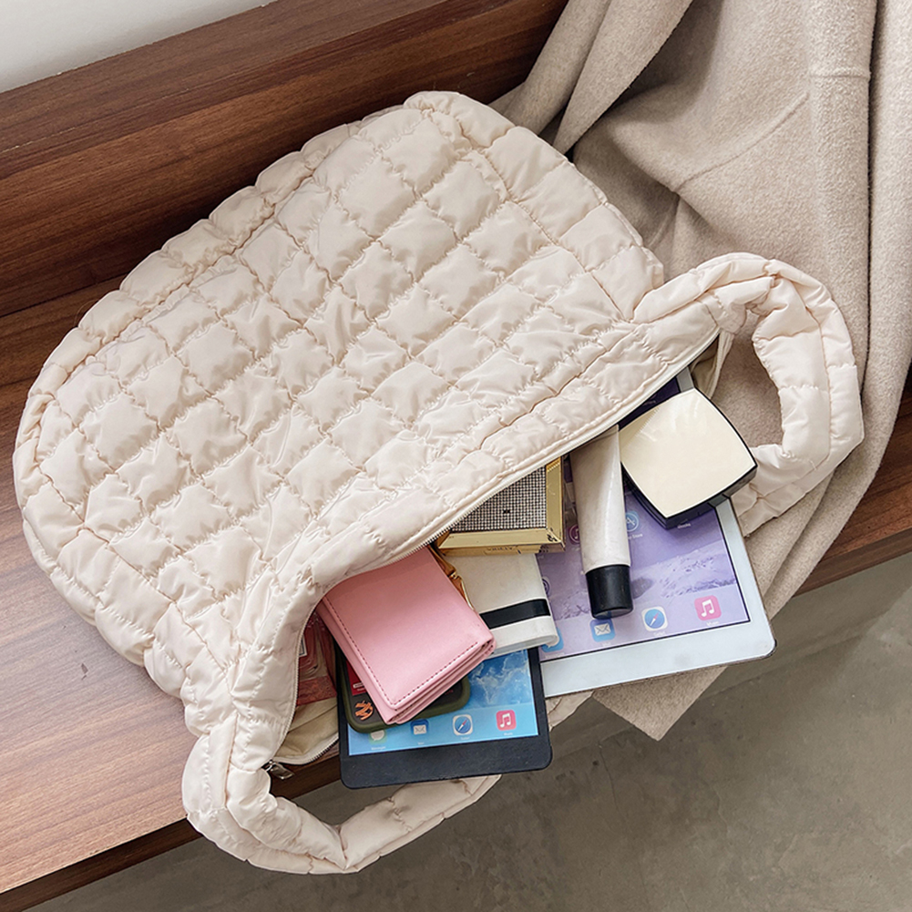 Large Capacity Lattice Pattern Shoulder Space Cotton Handbag Women Tote Bags Feather Padded Ladies Quilted Shopper Bag