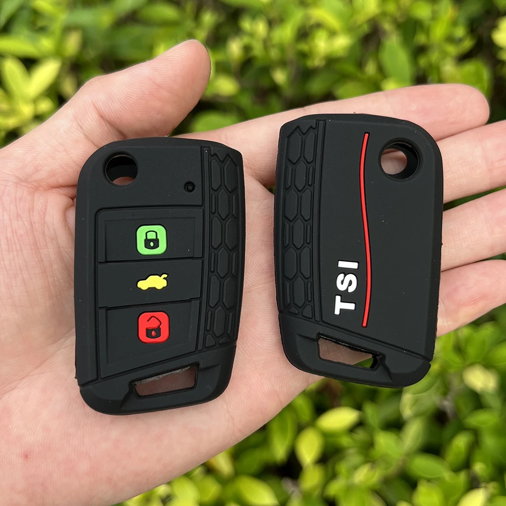 Silicone Car Key Case Cover For Volkswagen VW Polo Golf 7 Tiguan R TSI K7 MK2 VII T-cross T-Roc T5 Passat B8 CC Key Chain