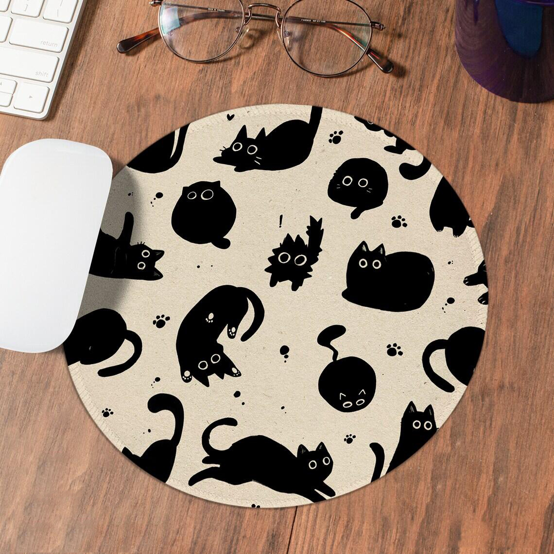 Cute Black Cat Desk Mat On Beige Mouse Pad Extra Large Table Protector Soft Deskmat Deskpad Anime Mousepad Kawaii XxL Mousepad