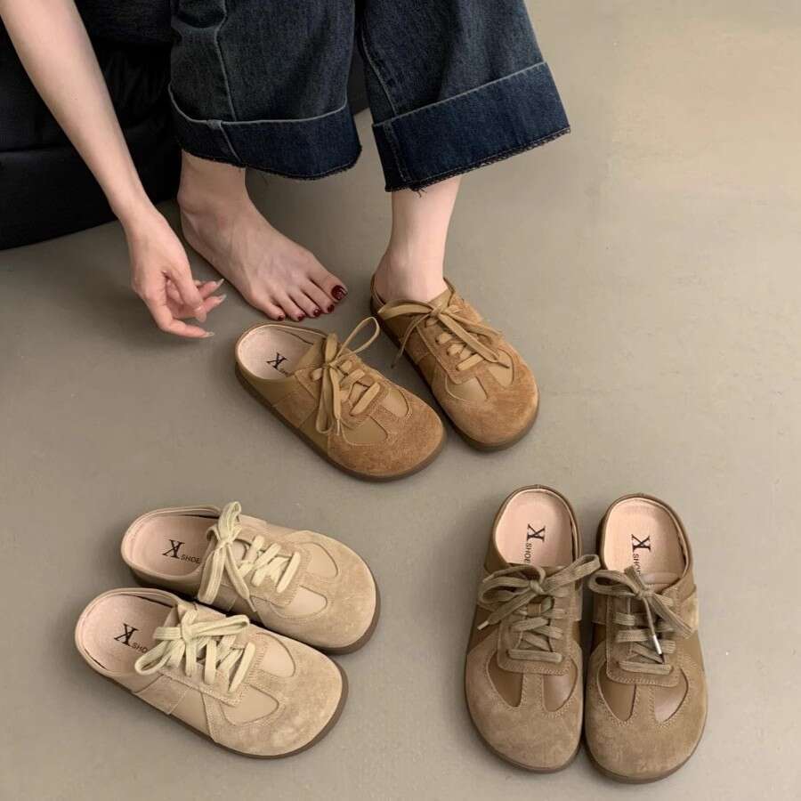 Baotou Half Slippers Autumn Outerwear 2024 New German Training Women's Thick Soled Heerless One Step Lazy Shoes