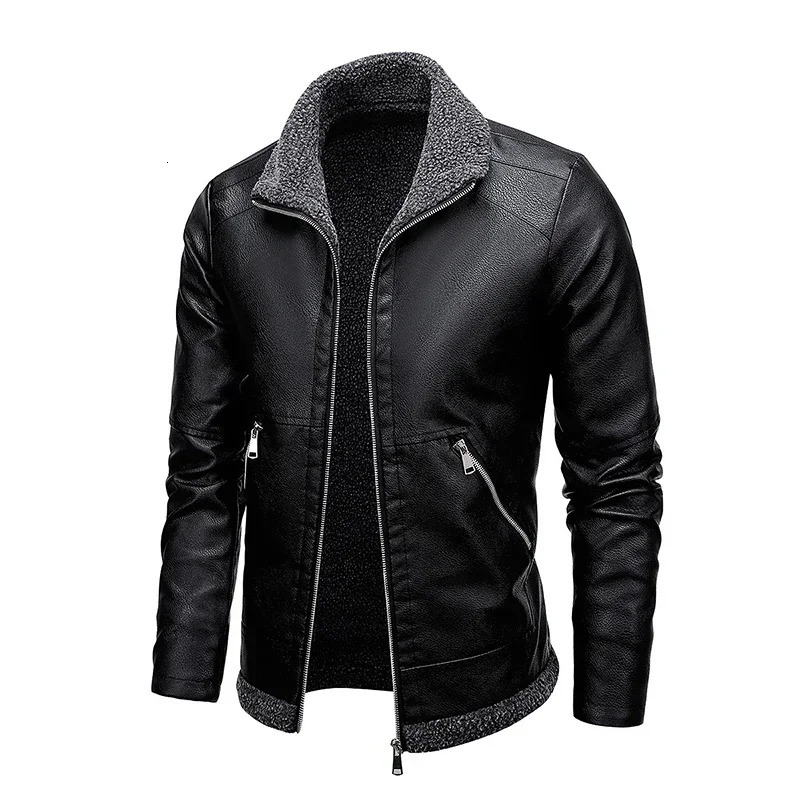 Longsleeve Winter Outerwear Business Motor Pu Leather Jacket Men Fur Collar Fashion Coat Faur 241108