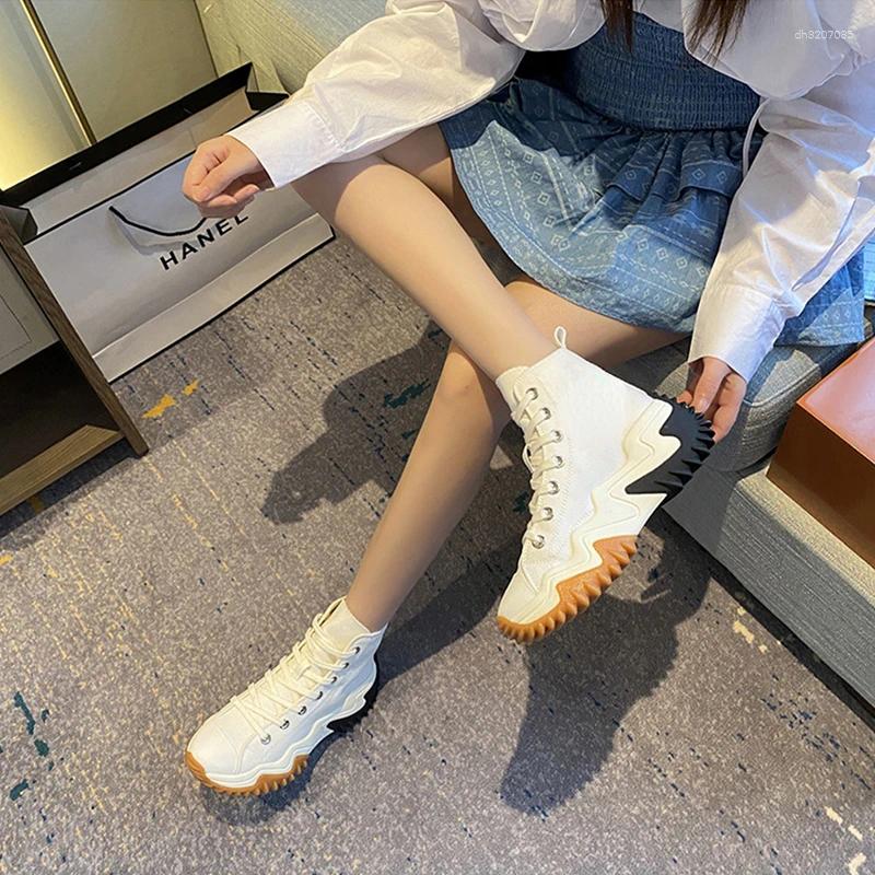 Casual Shoes Female 2024 Lace Up Women's Vulcanize Outdoor Women Sneakers Round Toe Platform High Top Canvas