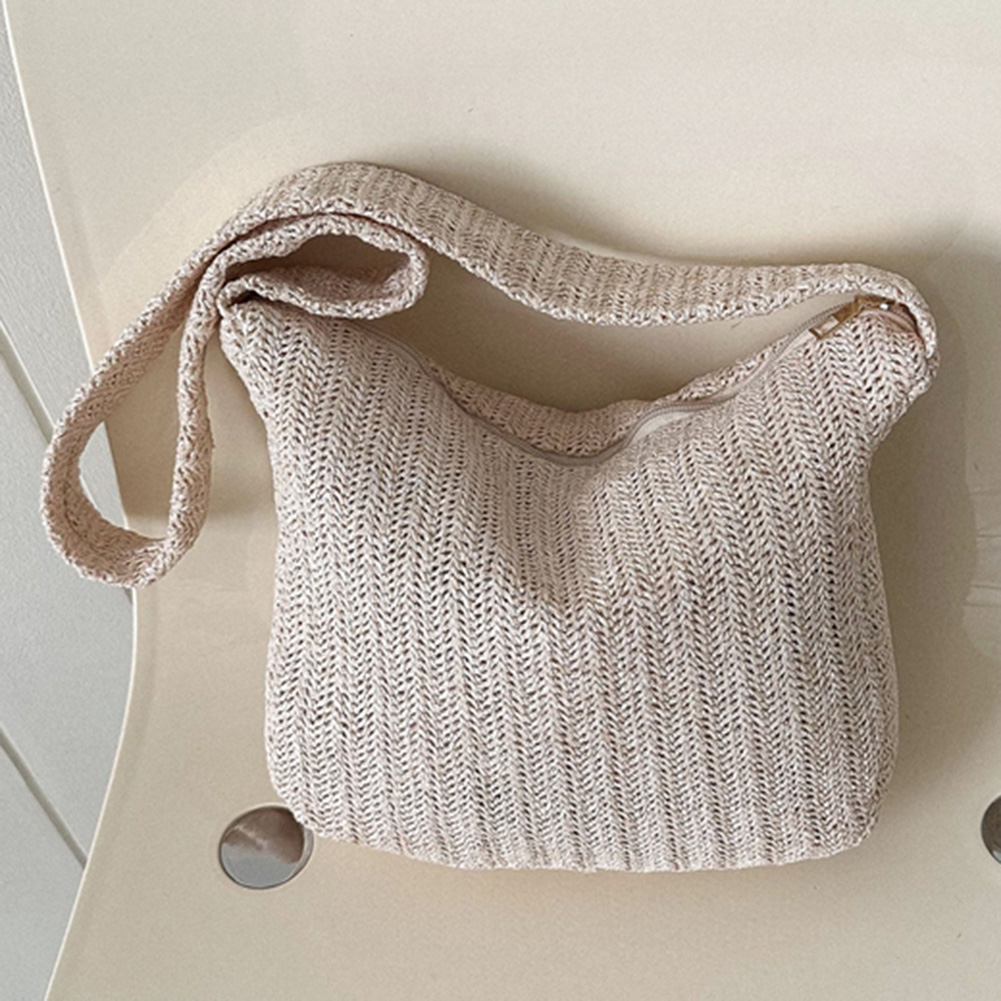Summer Hand-Woven Handbags Handmade Ladies Woven Bag Fashion Casual Simple Portable Solid Color Elegant for Seaside Holiday