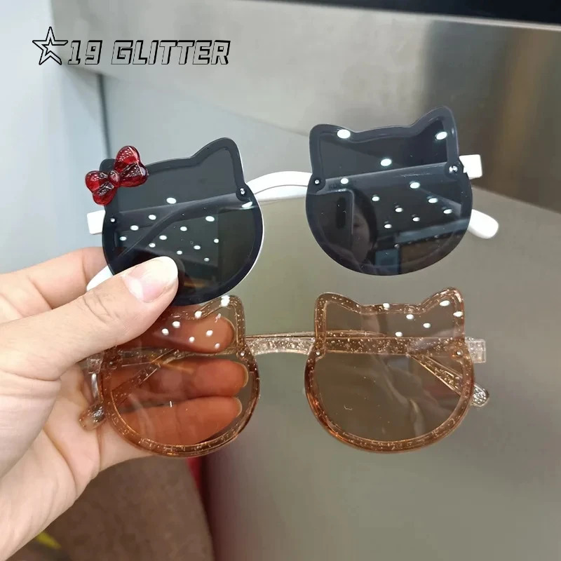 Summer Children Cute Kitty Sunglasses Acrylic Bow Outdoor UV Protection Sun Glasses Baby Girls Classic Kids Boy UV400 Eyewear 240326 Z260305