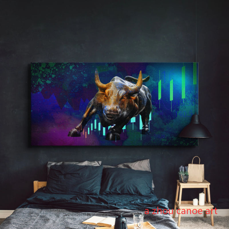 Motivational Bull of Wall Street Stock Market Trading Dollar Art Poster Canvas Painting Wall Print Picture for Office Home Decor