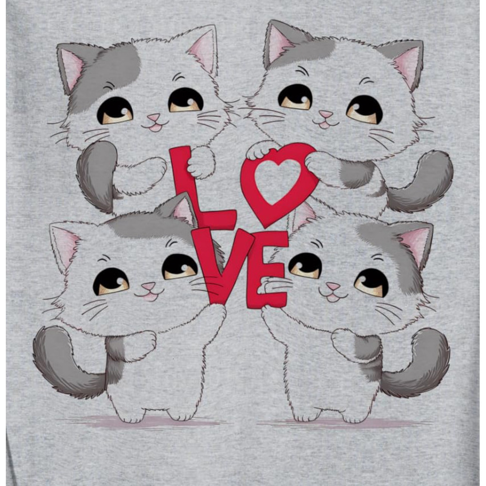 Long Sleeve Shirts for Men sweatshirt Love Kittens Holding Letters Cute Cat Lovers Gift Sweatshirt T shirt Tee Streetwear Casual tops clothes