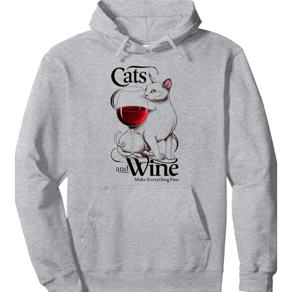 Hoodie for Mens Womens Cats and Wine Funny Cat Wine Lover Design Pullover Hoodie Graphic Hoodies sweatshirt