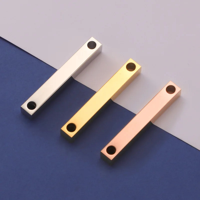 Personalized Stainless Steel 3D Bar Double Hole Stamping Bar Customization Bar Charm DIY Carving Necklace Free Carving 241108