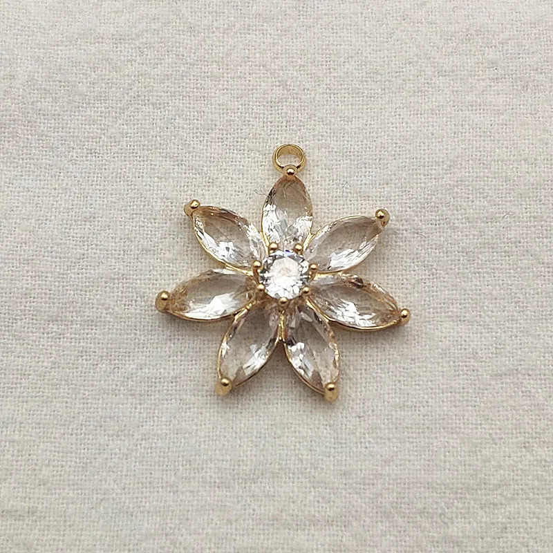 incoming 28x25mm 30 pieces transparent glass charm copper flower pendant used for handmade necklaces/earrings DIY accessories jewelry discovery 241108