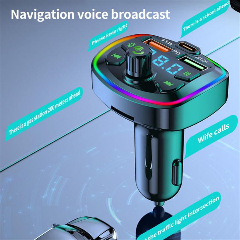 1~10PCS Car Bluetooth 5.0 FM Transmitter PD 18W Type-C Dual USB 4.2A Fast Charger LED Backlit Atmosphere Light MP3 Player