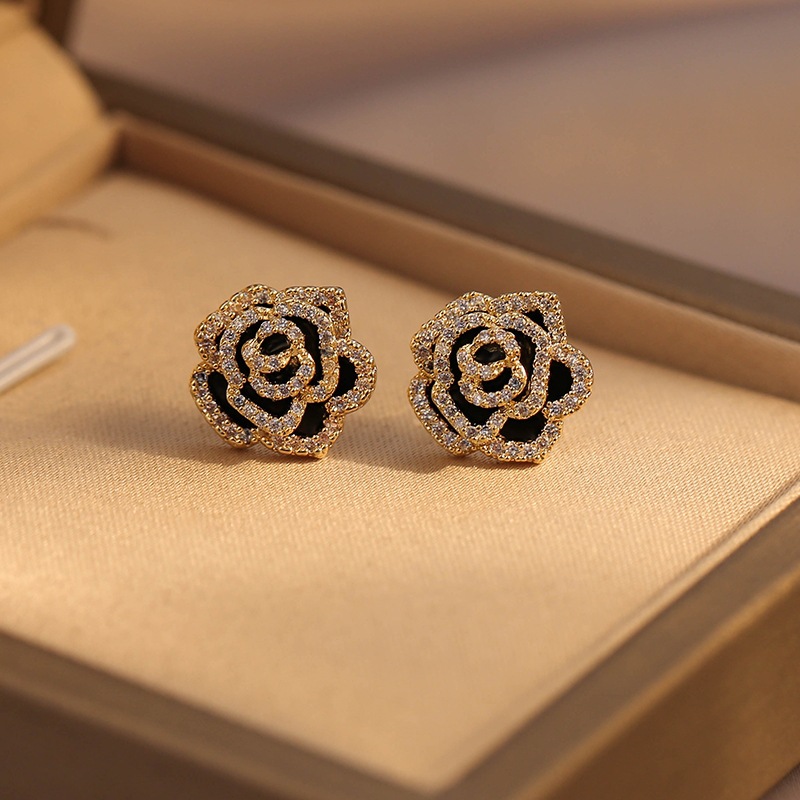 Charm Rose Flower Stud Earrings Jewelry 18K Gold Plated S925 Needle Jewelry