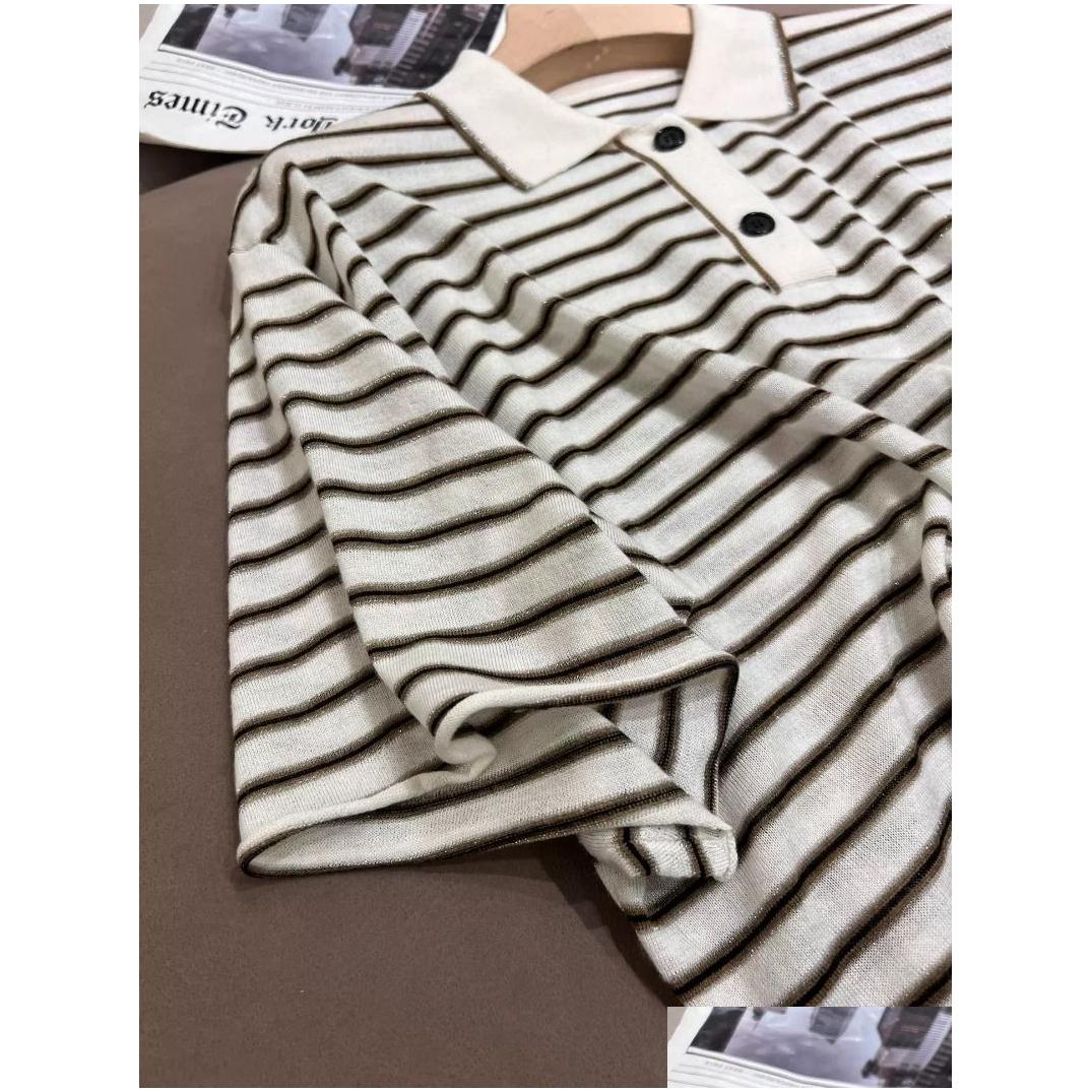 Womens T-Shirt Women Shirts Summer Wool Brunello Casual Striped Shirt Drop Delivery Apparel Clothing Tops Tees Ot5Rv