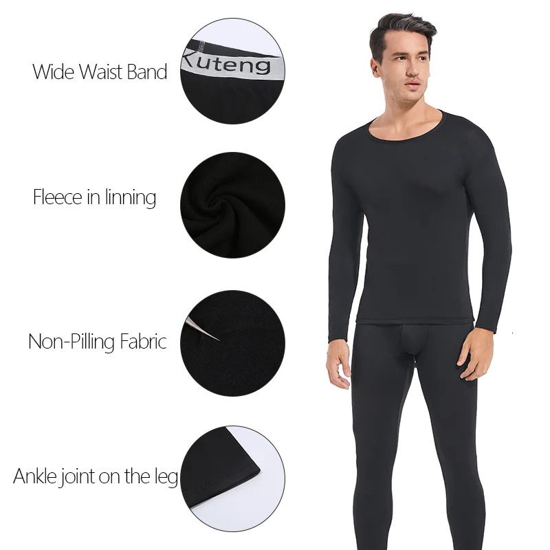 Autumn Winter Thermal Underwear for Men Long Johns Warm Base Layer Set Crew Neck Top and Pants 241111
