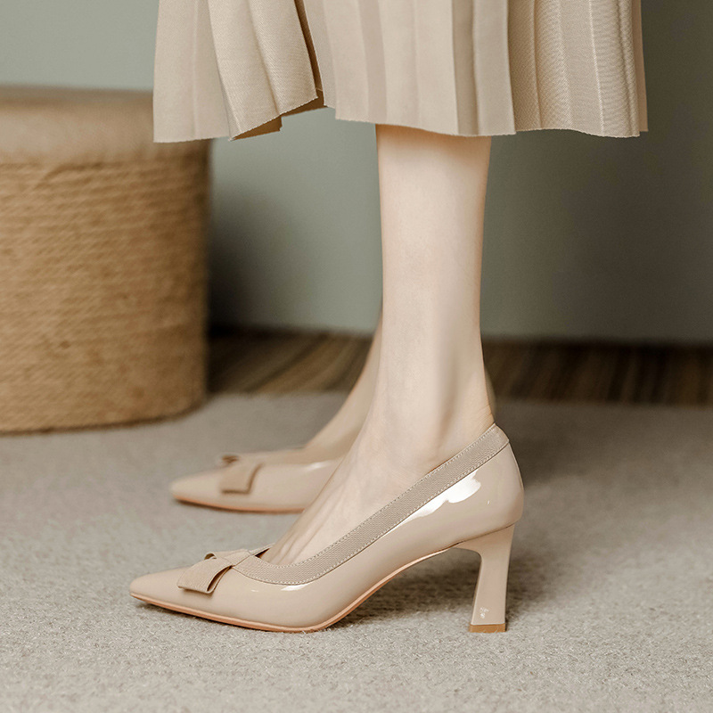 Elegant High Heel Pointed Toe Pumps: Versatile Leather Dress Shoes for Women in Black and Nude 1323