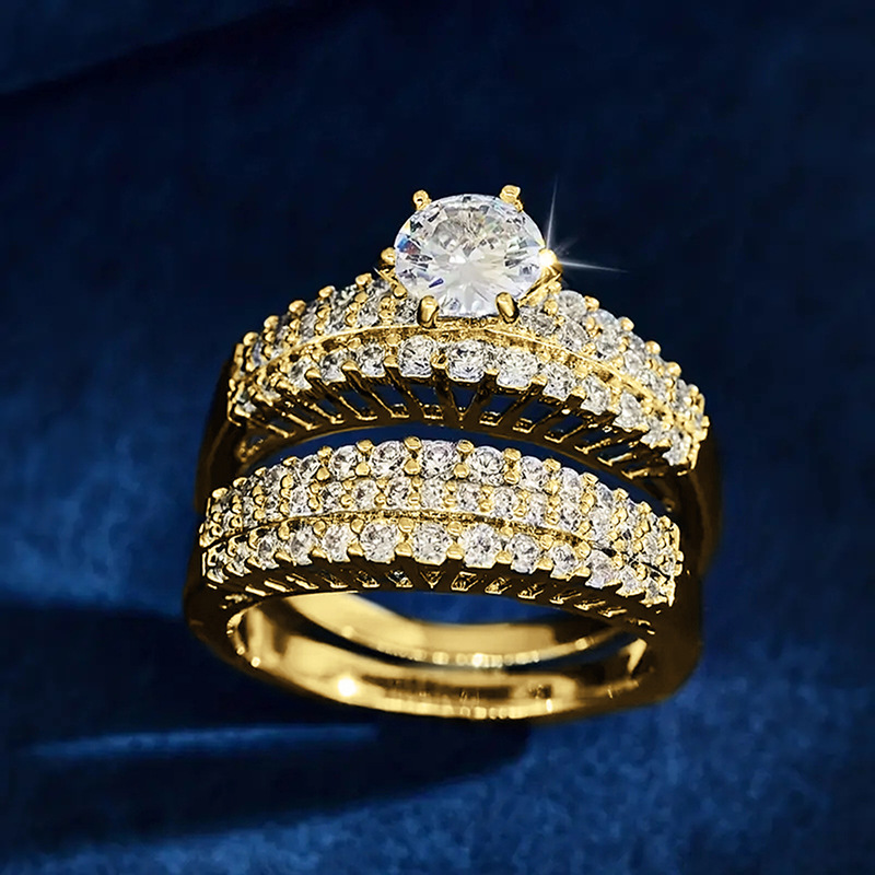 Solitaire ring luxury round geometric crystal ring women couple combination ring white diamond wedding ring wedding jewelry