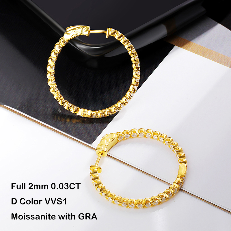 EWYA Luxury 1.56cttw Full Moissanite Hoop Earrings For Women Party S925 Sterling Silver Plated 18K White Gold Diamond Earring