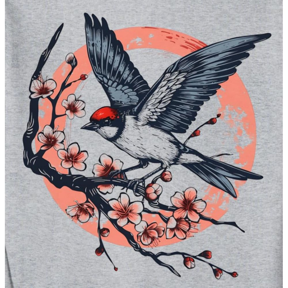 Long Sleeve Shirts for Men sweatshirt Japanese Art Bird Cherry Blossom Birdwatching Japan Sweatshirt T shirt Tee Streetwear Casual tops clothes