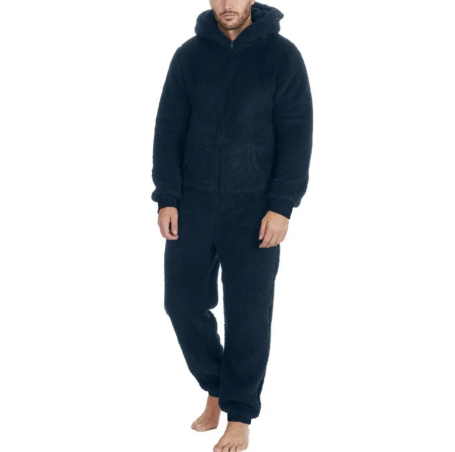 INRIVUS Mens Plush Fleece Hooded Pajama Set Cozy Warm Winter Sleepwear with Pockets Machine Washable 241111