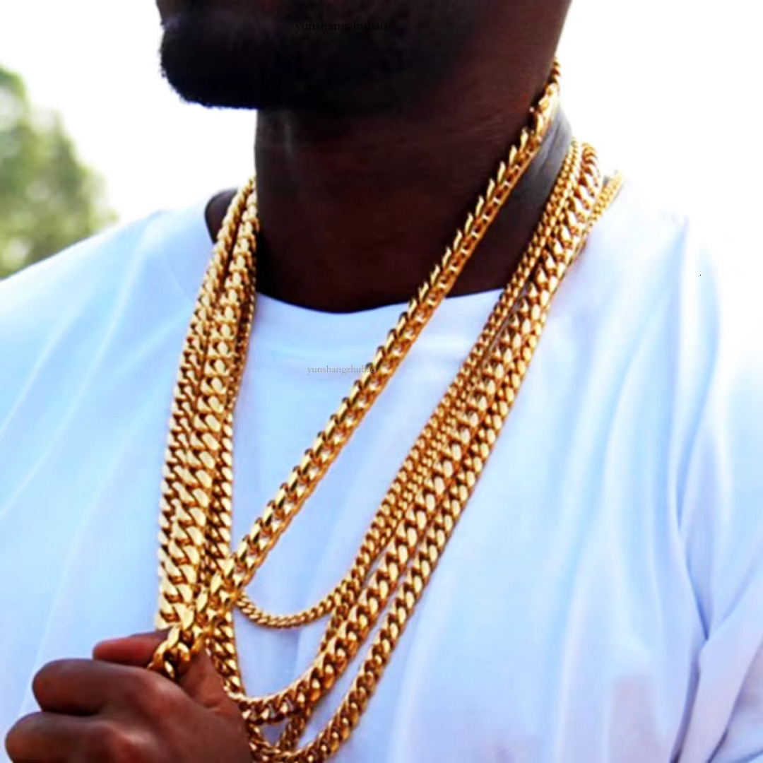 Hot Sale Hip Hop Jewelry Mens PVD Gold Stainless Steel Miami Cuban k Chain Necklace Free shipping Free shipping