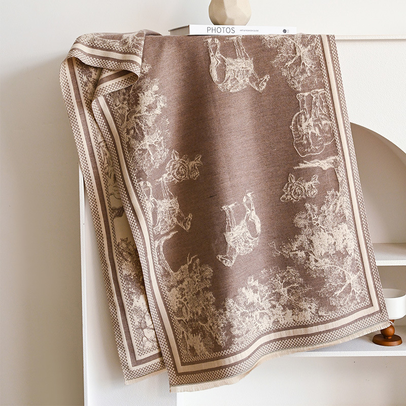 Autumn winter ethnic style print, women's imitation cashmere warm scarf, travel and outdoor shawl