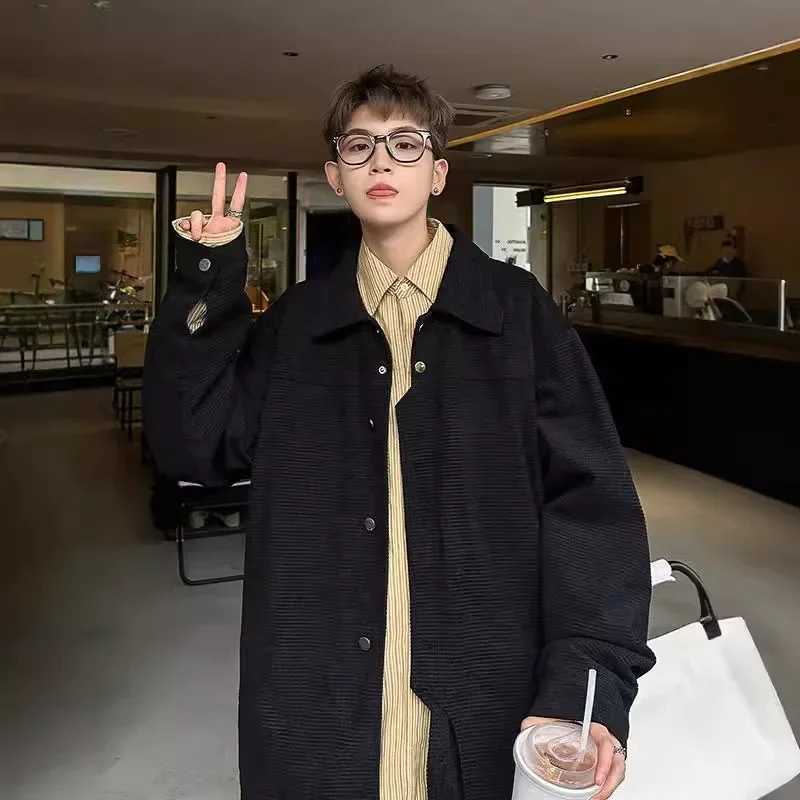 High end khaki jacket suitable for couples loose fit pilot shirt style oversized unconventional fit jacket W241111