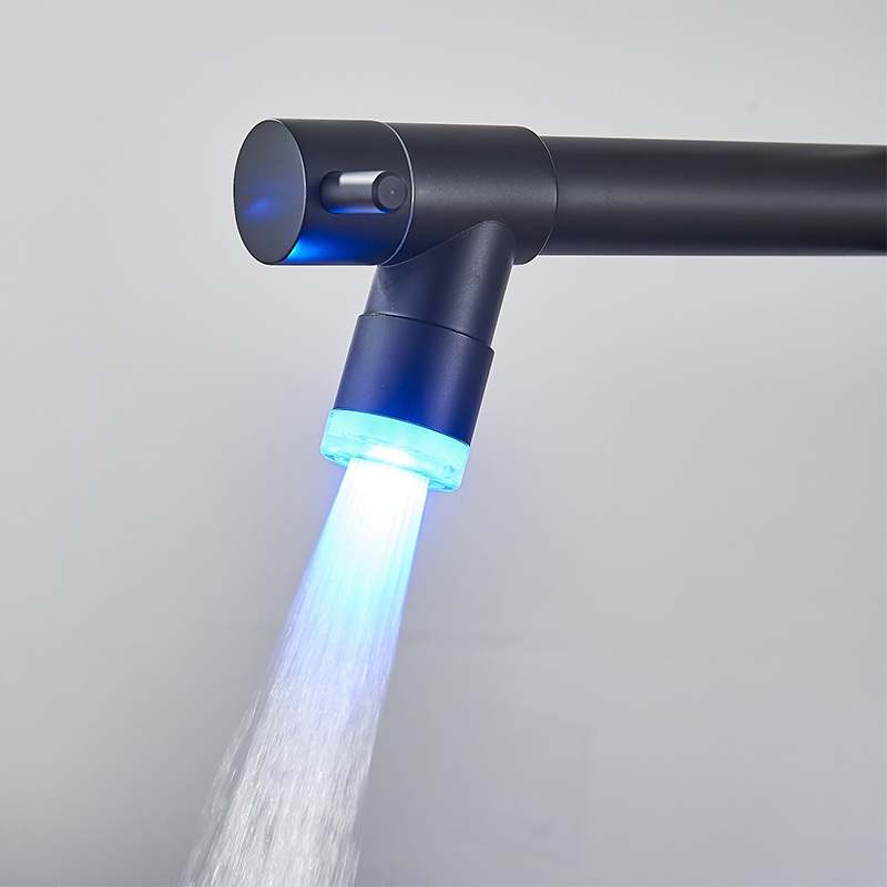 LED Kitchen Faucet Spring Pull Down Swivel Spout Spring Sink Taps Deck Mount Brass Cold Hot Water Mixer Washing Tub Crane
