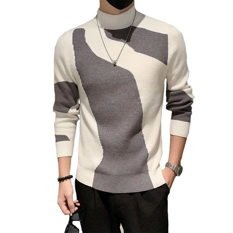 AutumnWinter Colored Half Turtleneck Sweater Men Long Sleeve Slim Fit Casual Pullover Social Underlying Knitwear Tops 241111