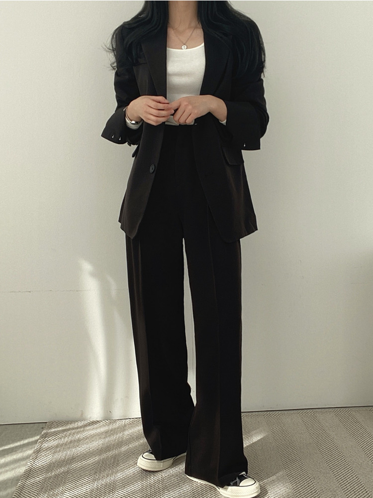 BZVW Korean Chic Designer Blazer Set For Women High Waist Loose Wide Leg Suit Pants Two Piece Female Clothes 2023 New 25X01858