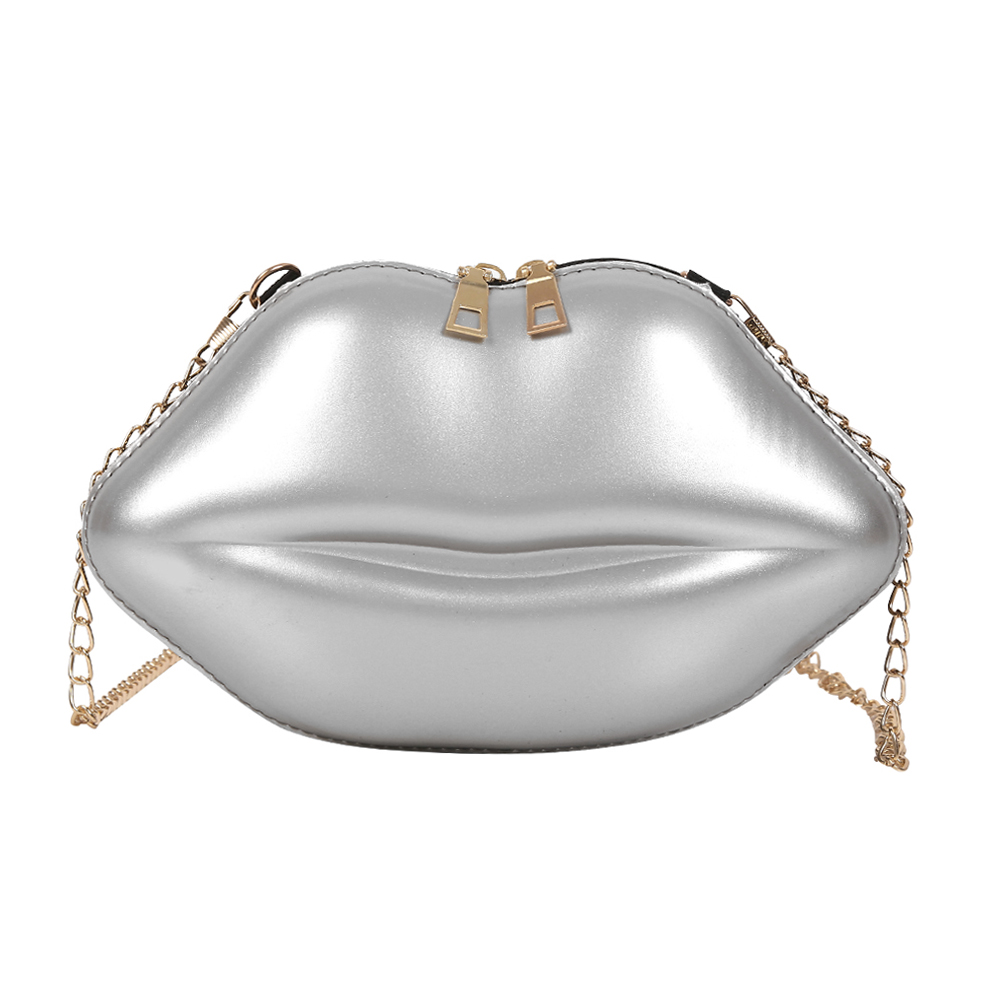 Stylish Lips Messenger Bag Women PVC Solid Shoulder Chain Crossbody Bags Girls Mini Zipper Evening Party Handbags