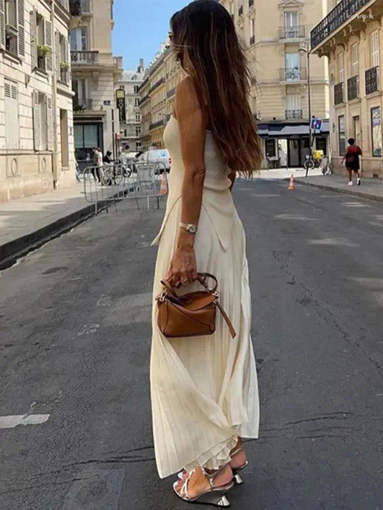 Strapless Tank Top Pleated Skirt Suit: Sexy 2-Piece 2024 Summer Women's Outfit Set