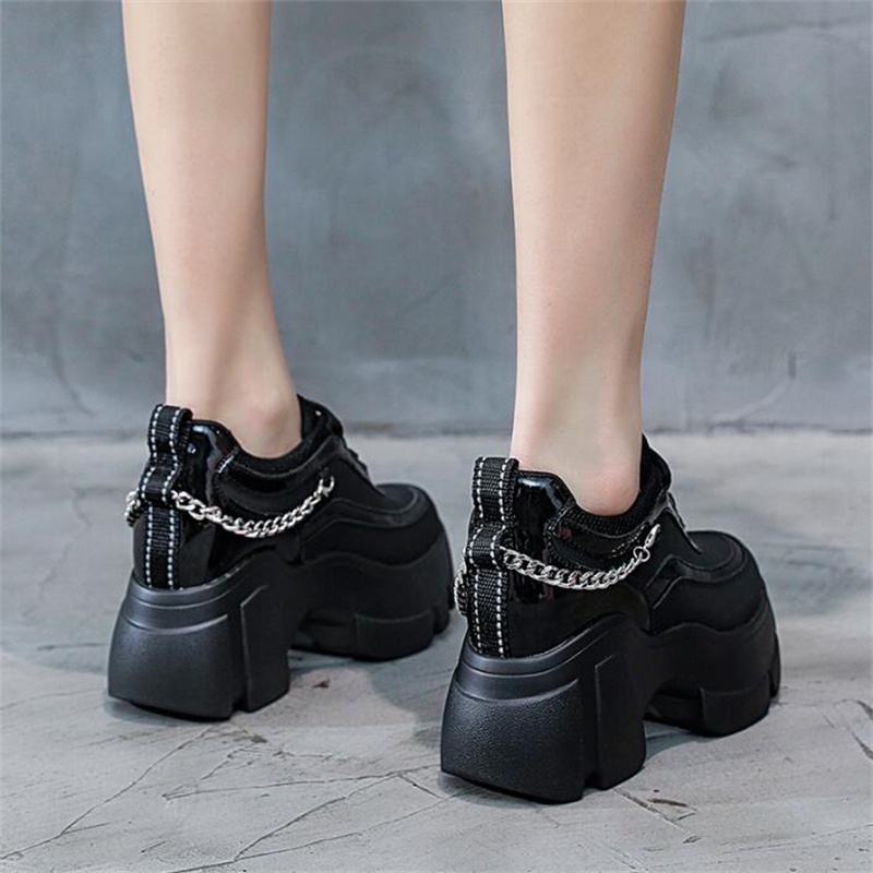 Women Casual Shoes Platform Wedge 8CM Hidden Heel Genuine Leather Chunky Sneakers New Vulcanized For Women Spring Autumn Fashion