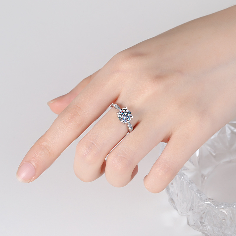 Real Moissanite Engagement Rings 1CT 2CT Sterling Silver Round Brilliant Diamond Solitaire Wedding Band Ring Bridal Jewelry