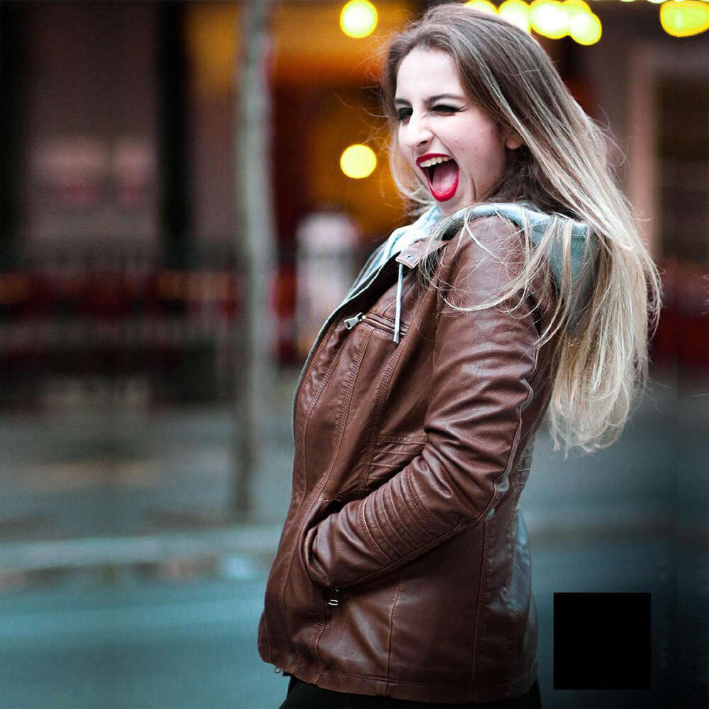 shanshi leather jacket women Long sleeved motorcycle PU women's short detachable hooded slim fit leather jacket