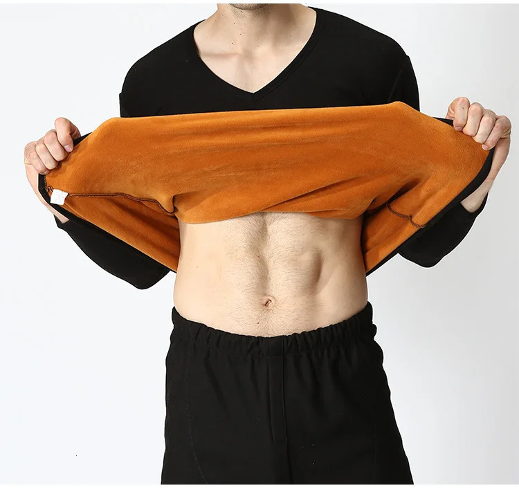 Winter Fleece Thicken Tops Large Size 6XL 7XL 8XL 9XL Mens Thermal Underwear V Neck Long Sleeve Black Wine Red Cotton 241111